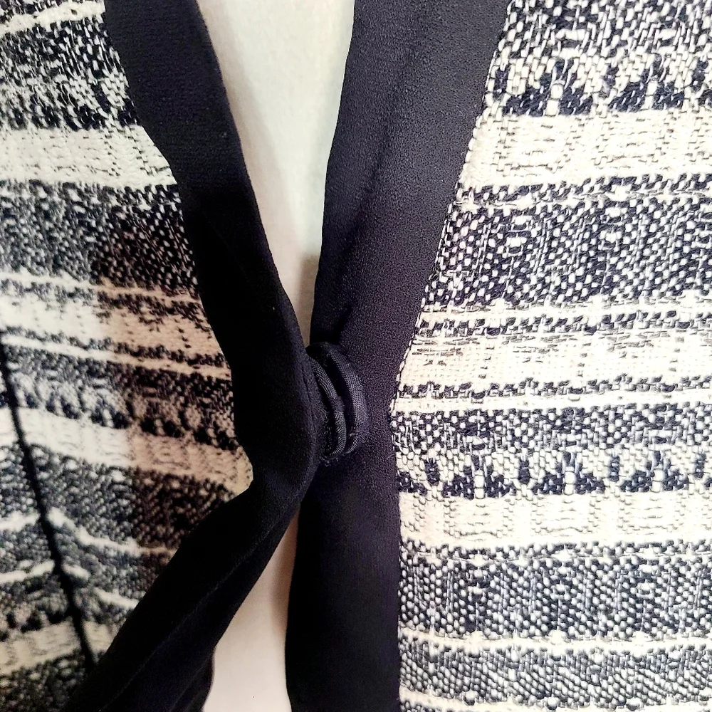 Anne Klein Black,Gray,White Striped Tweed Long Jacket, Black Trim, Size XL - Picture 5 of 12